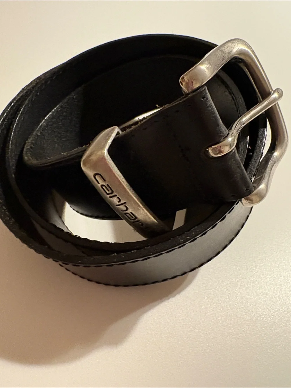Men’s Carhartt Black Leather Belt with Branded Silver Buckle size 38 used